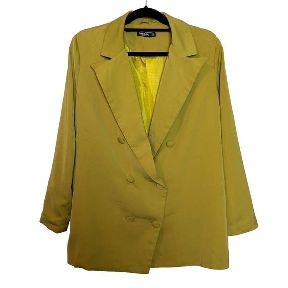 Nasty Gal Collection Chartreuse Double Breasted Fully Lined Deep Neckline Blazer - Picture 1 of 15